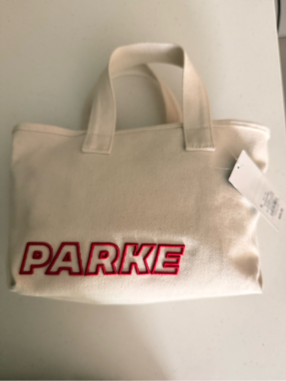 PARKE x Target- Embroidered Canvas Tote Bag in Cream with Red